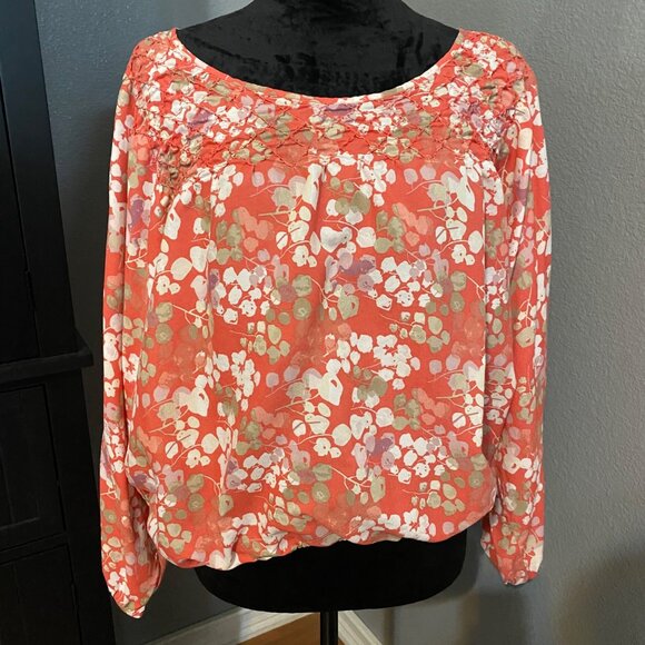 Jessica Simpson Blouse Womens Medium Floral Print Boho Peasant Top - Picture 1 of 9